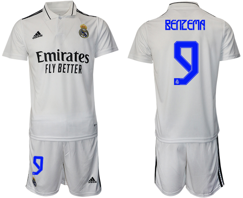 Men 2022-2023 Club Real Madrid home white #9 Adidas Soccer Jersey